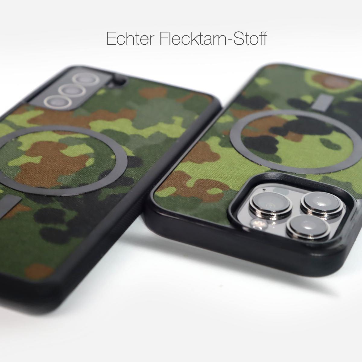 Handyhülle aus echtem Flecktarn-Stoff mit magnetischem Zubehör für iPhone Samsung OnePlus